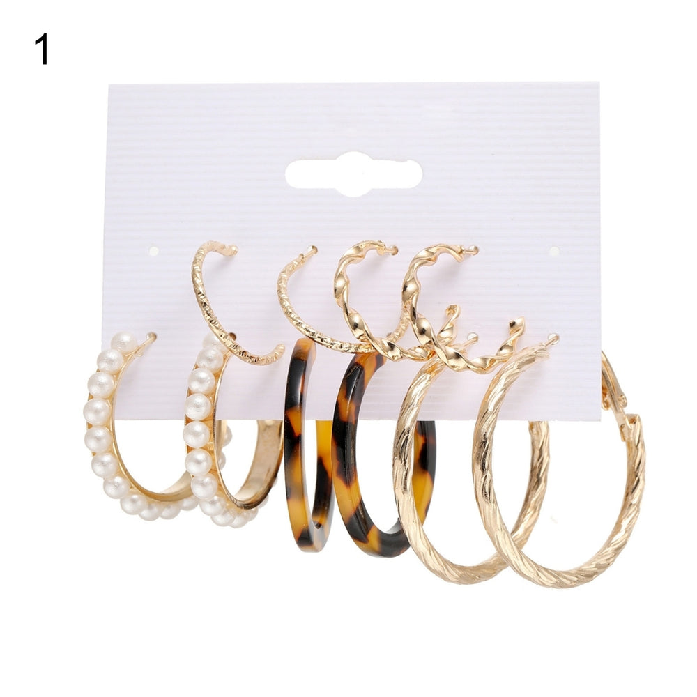 1 Set Hoop Earrings Round Shape Rhinestone Jewelry Geometry Faux Pearls Circle Earrings Women Accessories Image 2