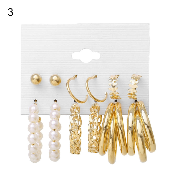 1 Set Hoop Earrings Round Shape Rhinestone Jewelry Geometry Faux Pearls Circle Earrings Women Accessories Image 3