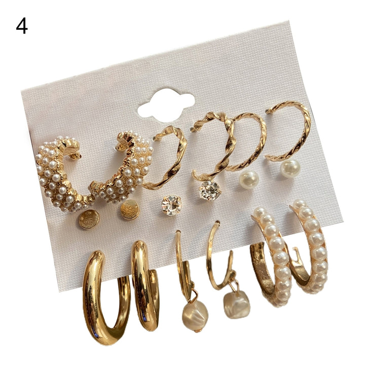 1 Set Hoop Earrings Round Shape Rhinestone Jewelry Geometry Faux Pearls Circle Earrings Women Accessories Image 4