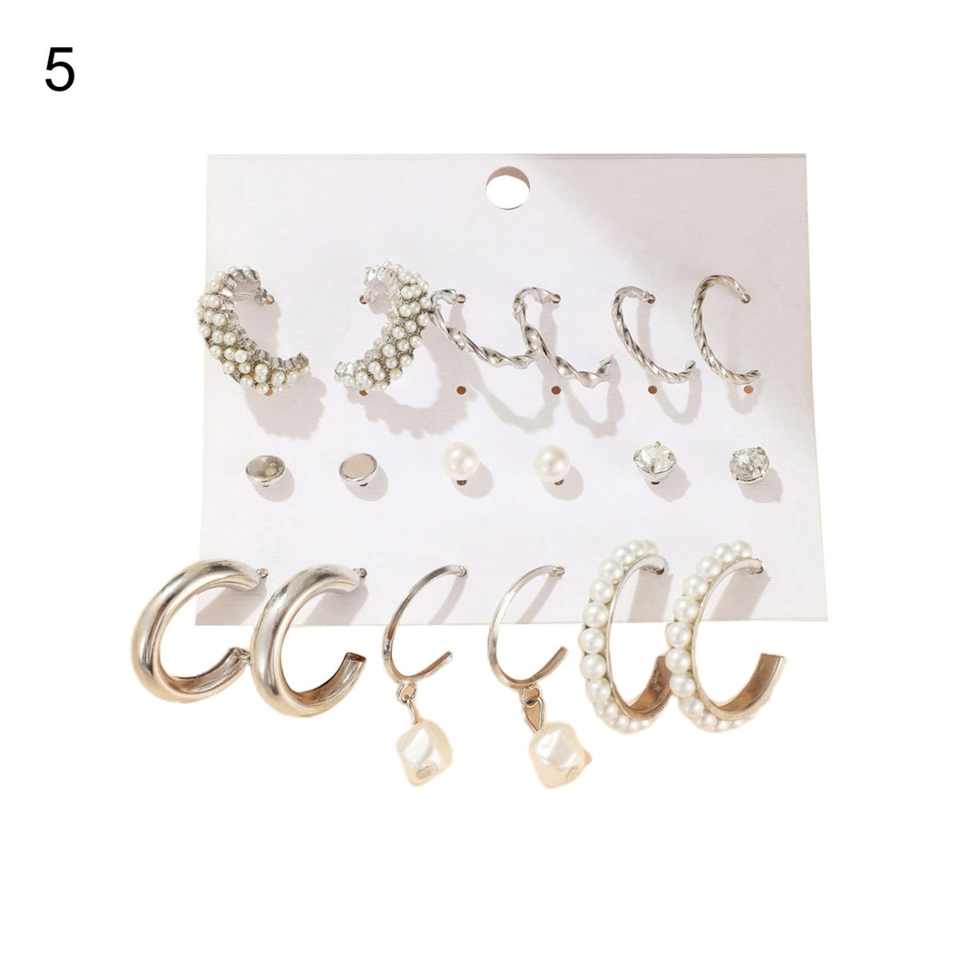 1 Set Hoop Earrings Round Shape Rhinestone Jewelry Geometry Faux Pearls Circle Earrings Women Accessories Image 4