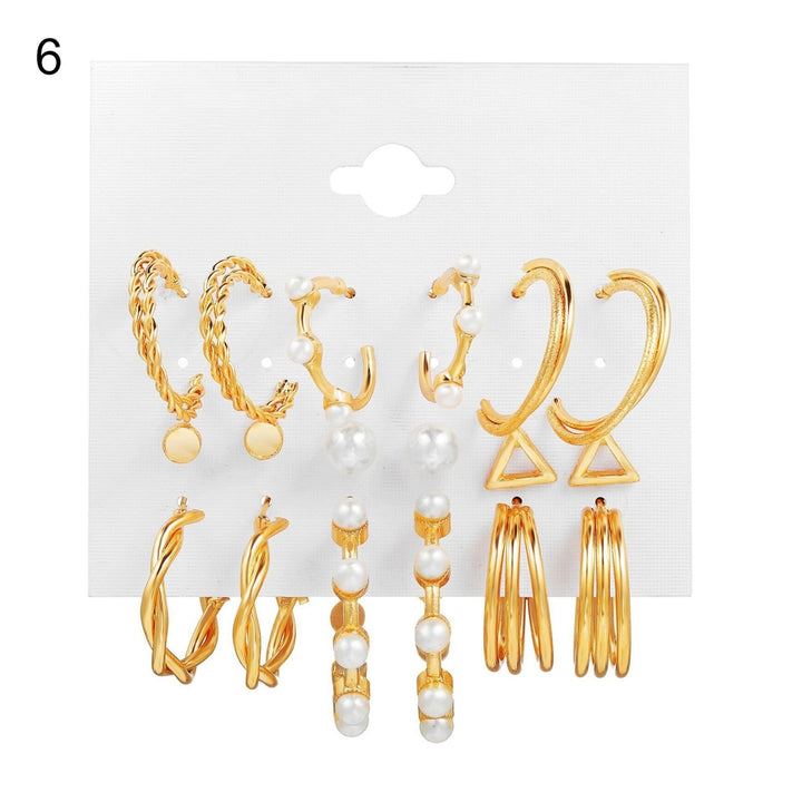 1 Set Hoop Earrings Round Shape Rhinestone Jewelry Geometry Faux Pearls Circle Earrings Women Accessories Image 6