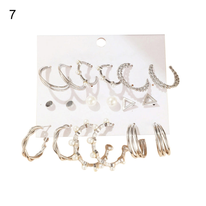 1 Set Hoop Earrings Round Shape Rhinestone Jewelry Geometry Faux Pearls Circle Earrings Women Accessories Image 7