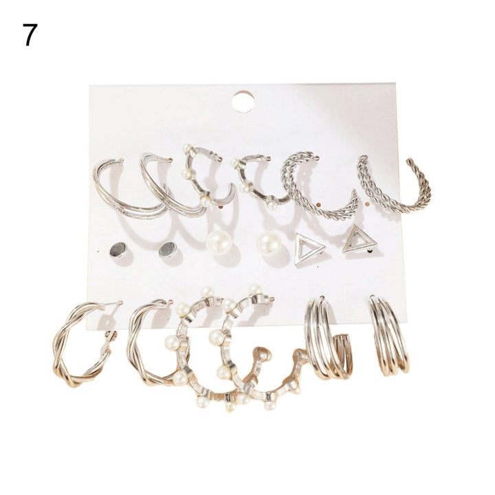 1 Set Hoop Earrings Round Shape Rhinestone Jewelry Geometry Faux Pearls Circle Earrings Women Accessories Image 1