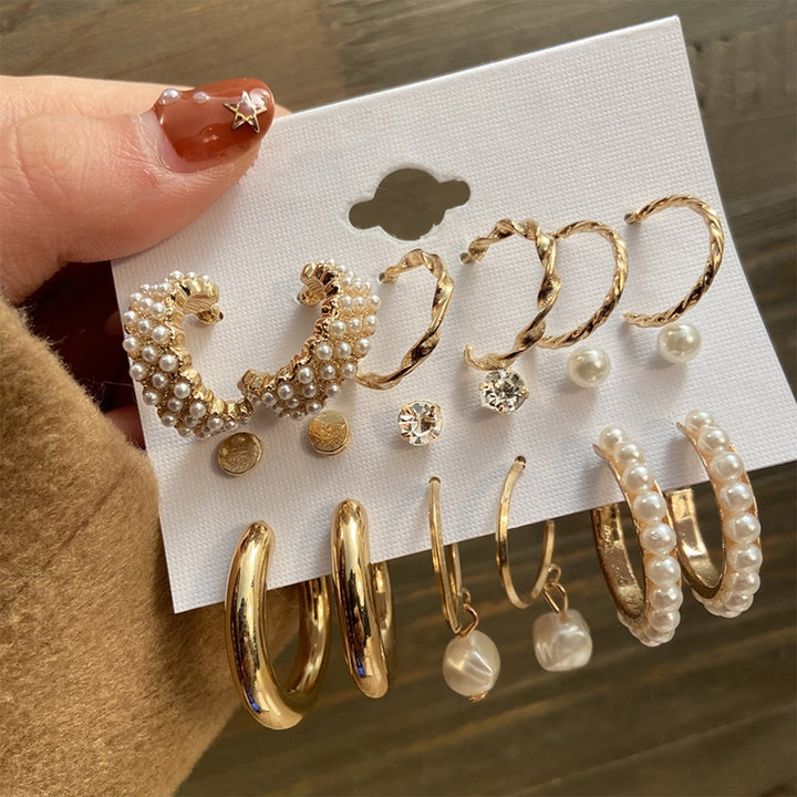 1 Set Hoop Earrings Round Shape Rhinestone Jewelry Geometry Faux Pearls Circle Earrings Women Accessories Image 9