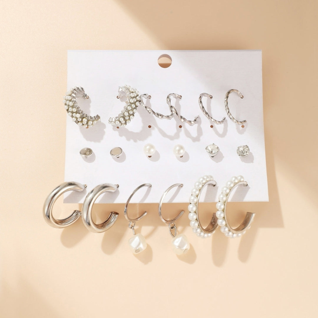 1 Set Hoop Earrings Round Shape Rhinestone Jewelry Geometry Faux Pearls Circle Earrings Women Accessories Image 10