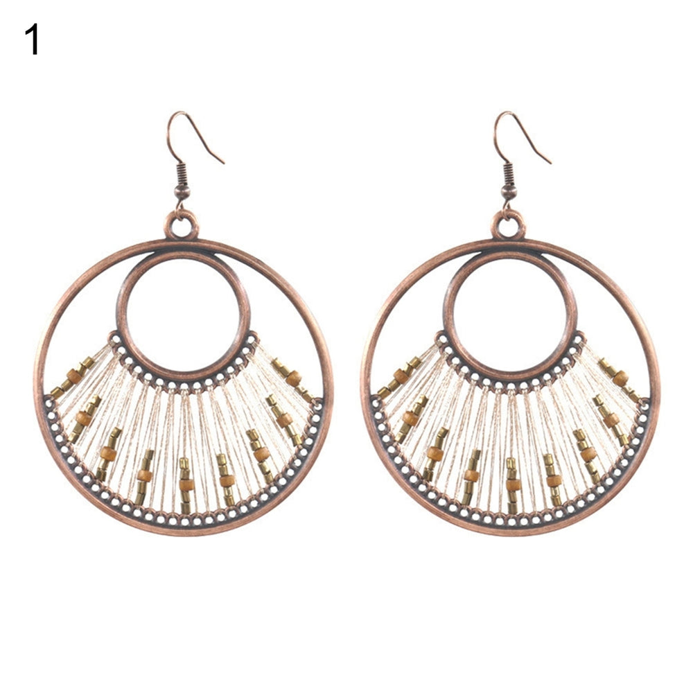 1 Pair Women Dangle Earrings Beaded Comfortable to Wear Bohemian Water Drop Shape Weave Hook Earrings for Going Out Image 2