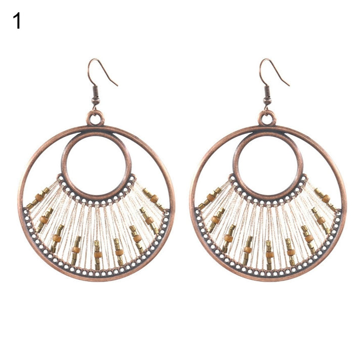 1 Pair Women Dangle Earrings Beaded Comfortable to Wear Bohemian Water Drop Shape Weave Hook Earrings for Going Out Image 1