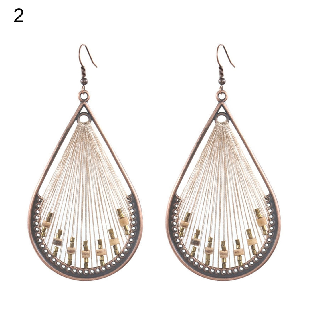 1 Pair Women Dangle Earrings Beaded Comfortable to Wear Bohemian Water Drop Shape Weave Hook Earrings for Going Out Image 3