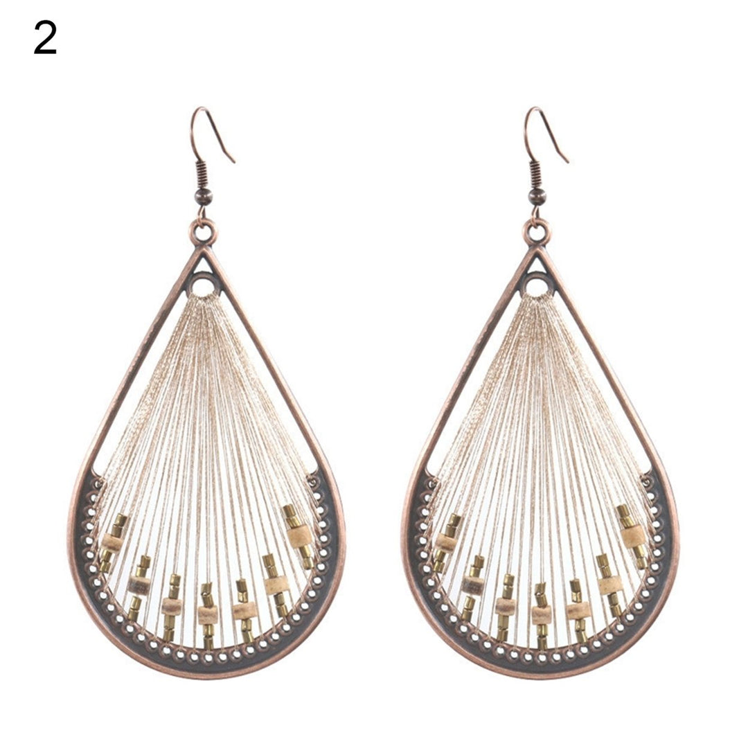 1 Pair Women Dangle Earrings Beaded Comfortable to Wear Bohemian Water Drop Shape Weave Hook Earrings for Going Out Image 1