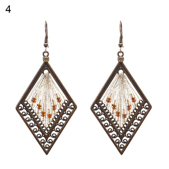1 Pair Women Dangle Earrings Beaded Comfortable to Wear Bohemian Water Drop Shape Weave Hook Earrings for Going Out Image 4