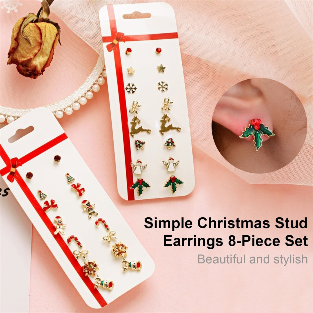 8 Pairs Bowknot Rhinestone Festive Women Earrings Christmas Tree Cane Snowman Stud Earrings Classic Jewelry Image 1