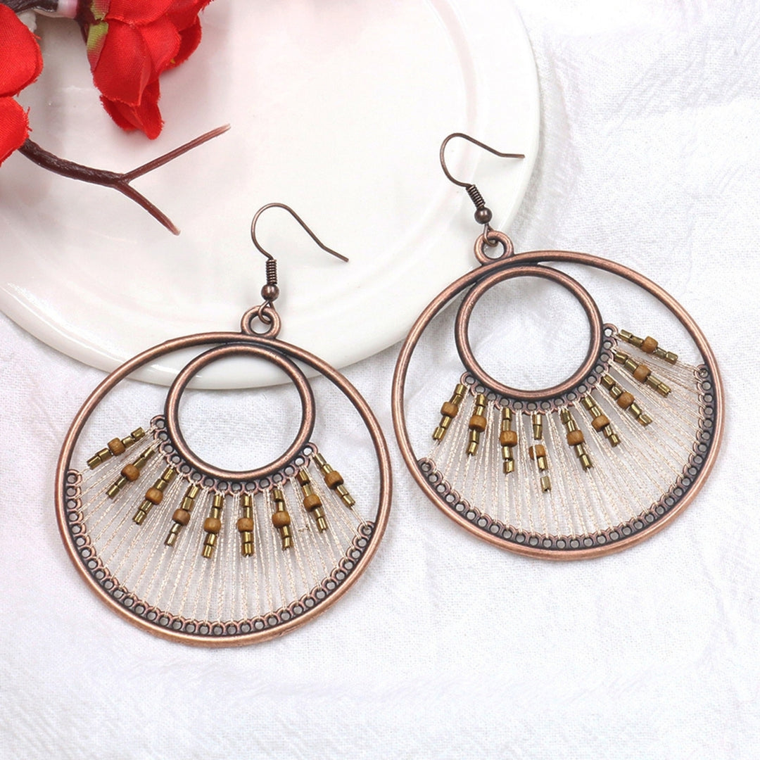 1 Pair Women Dangle Earrings Beaded Comfortable to Wear Bohemian Water Drop Shape Weave Hook Earrings for Going Out Image 8