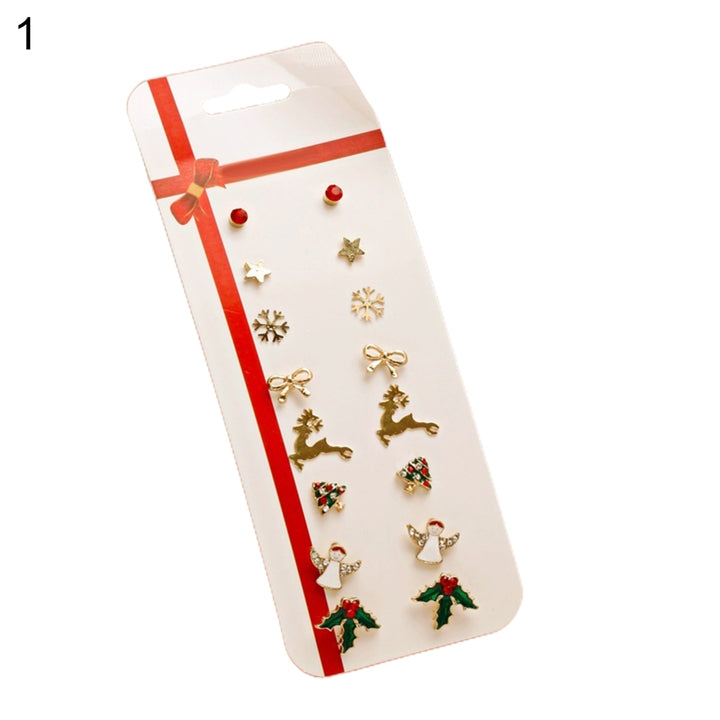 8 Pairs Bowknot Rhinestone Festive Women Earrings Christmas Tree Cane Snowman Stud Earrings Classic Jewelry Image 2