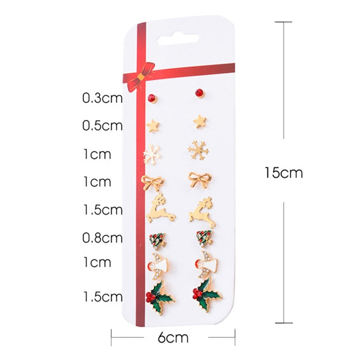 8 Pairs Bowknot Rhinestone Festive Women Earrings Christmas Tree Cane Snowman Stud Earrings Classic Jewelry Image 7