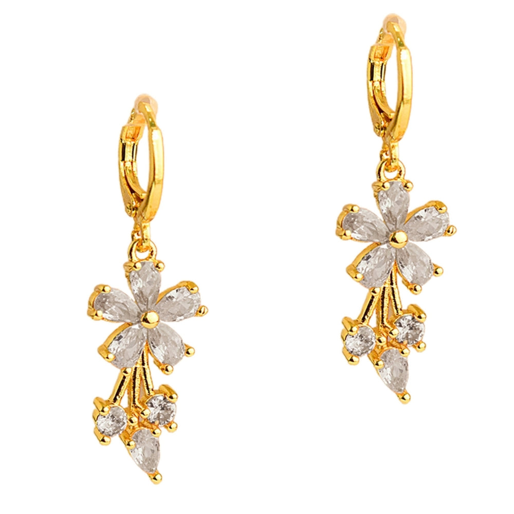 1 Pair Earrings Jewelry Exquisite Charming Copper Flower Cubic Zirconia Water Drop Hoop Earrings for Daily Life Image 2