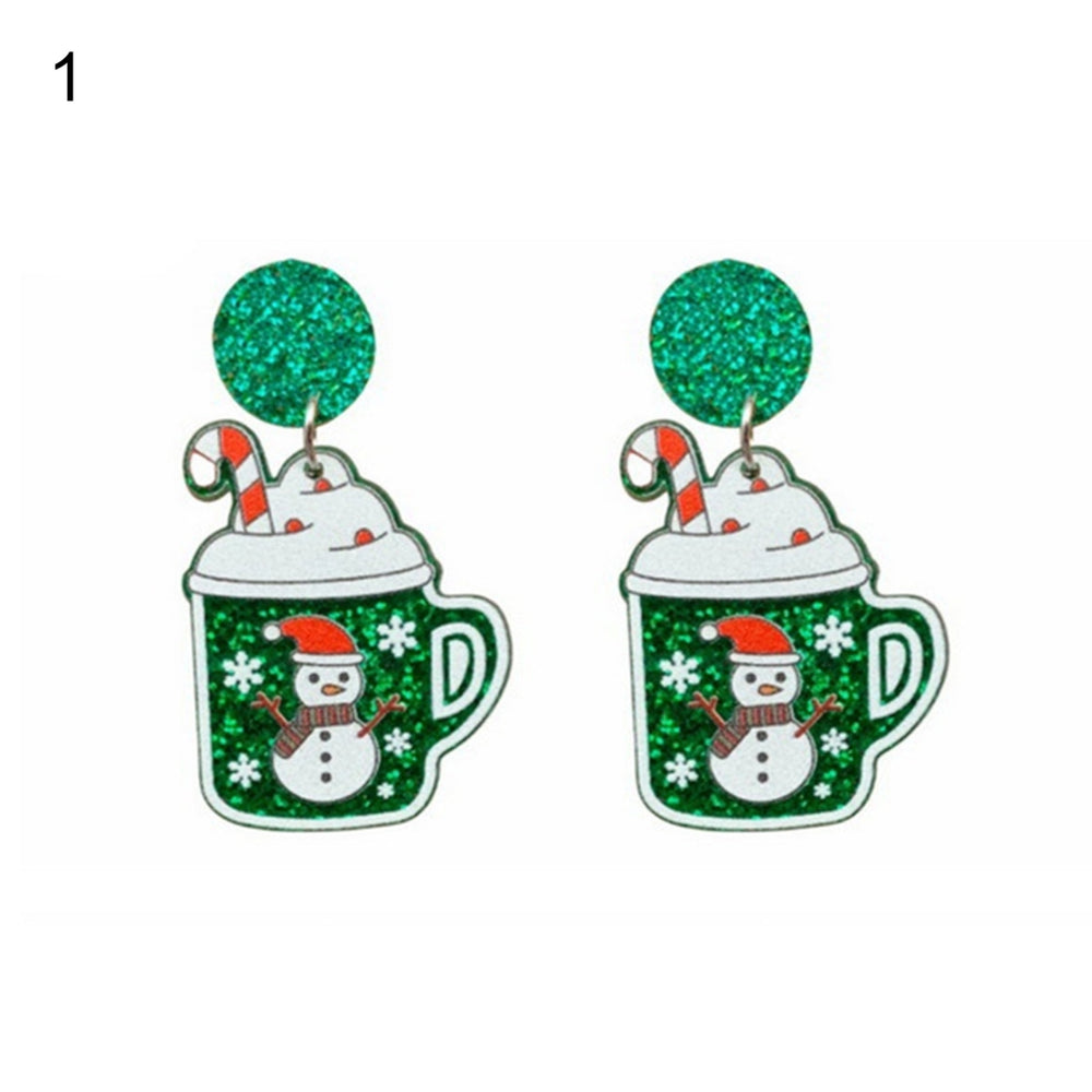 1 Pair Christmas Earrings House Pattern Glitter Women All Match Cup Snowman Stud Earrings for Party Image 2