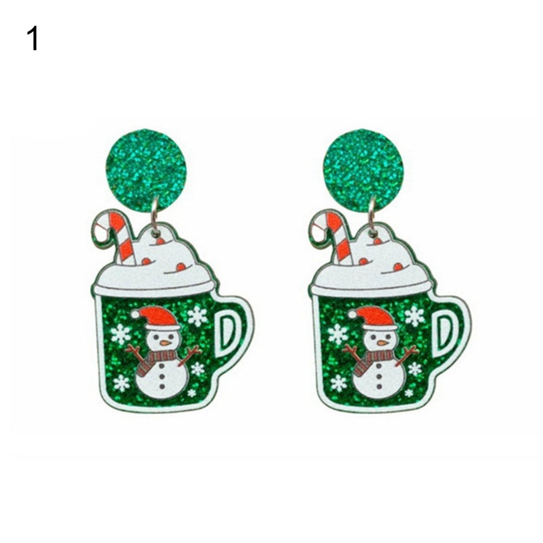 1 Pair Christmas Earrings House Pattern Glitter Women All Match Cup Snowman Stud Earrings for Party Image 1