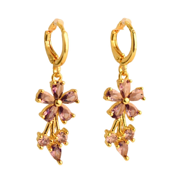 1 Pair Earrings Jewelry Exquisite Charming Copper Flower Cubic Zirconia Water Drop Hoop Earrings for Daily Life Image 1