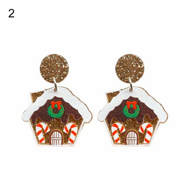 1 Pair Christmas Earrings House Pattern Glitter Women All Match Cup Snowman Stud Earrings for Party Image 3
