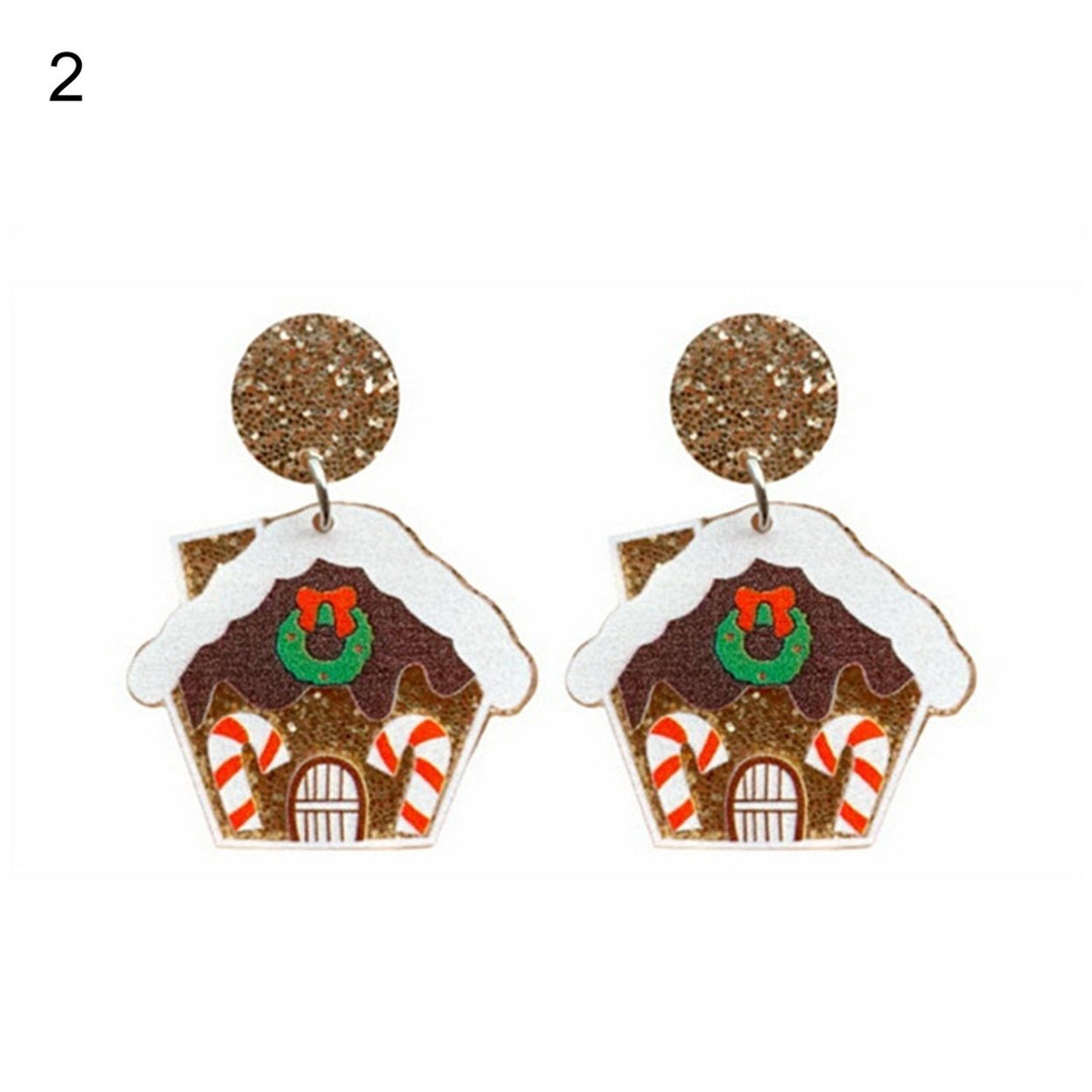1 Pair Christmas Earrings House Pattern Glitter Women All Match Cup Snowman Stud Earrings for Party Image 1