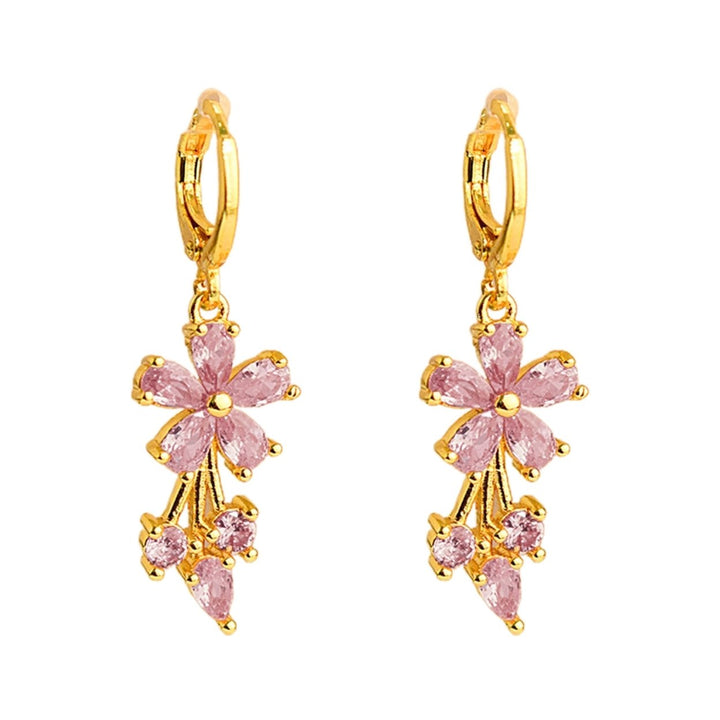 1 Pair Earrings Jewelry Exquisite Charming Copper Flower Cubic Zirconia Water Drop Hoop Earrings for Daily Life Image 1