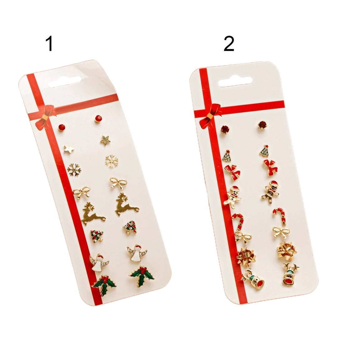 8 Pairs Bowknot Rhinestone Festive Women Earrings Christmas Tree Cane Snowman Stud Earrings Classic Jewelry Image 11