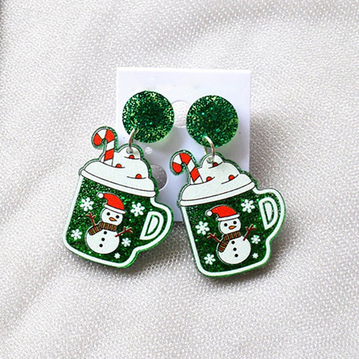 1 Pair Christmas Earrings House Pattern Glitter Women All Match Cup Snowman Stud Earrings for Party Image 4