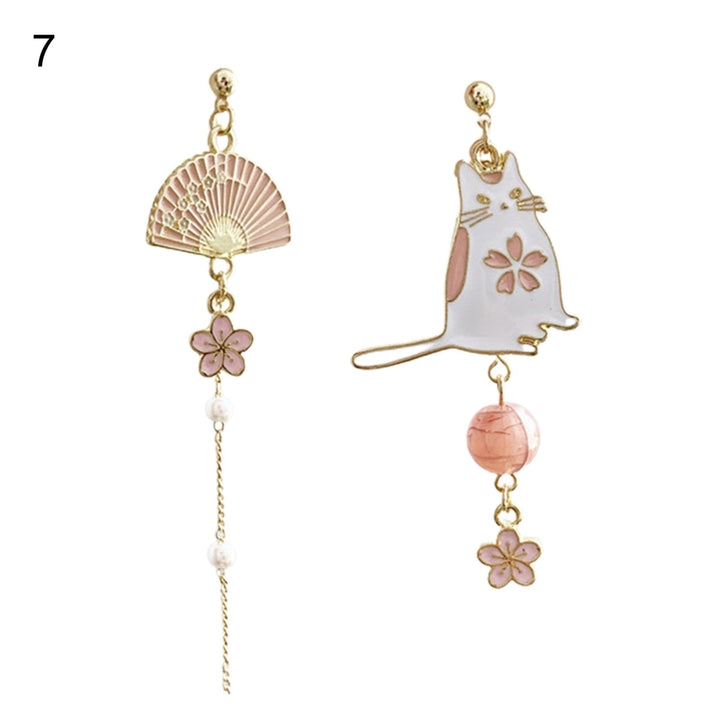 1 Pair Women Earrings Fan Crane Asymmetry Jewelry Animal Pendant Faux Pearl Painted Hook Earrings for Dating Image 8