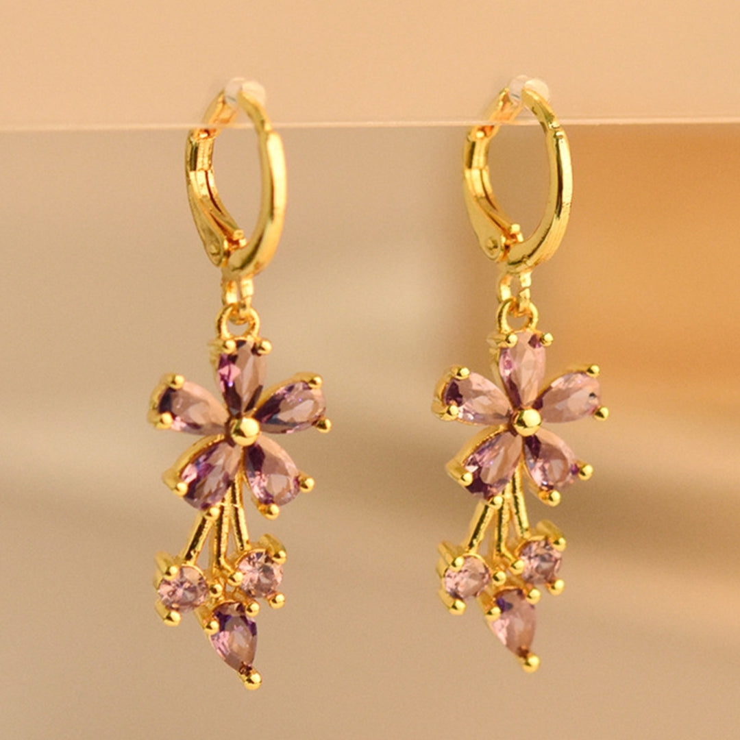 1 Pair Earrings Jewelry Exquisite Charming Copper Flower Cubic Zirconia Water Drop Hoop Earrings for Daily Life Image 7