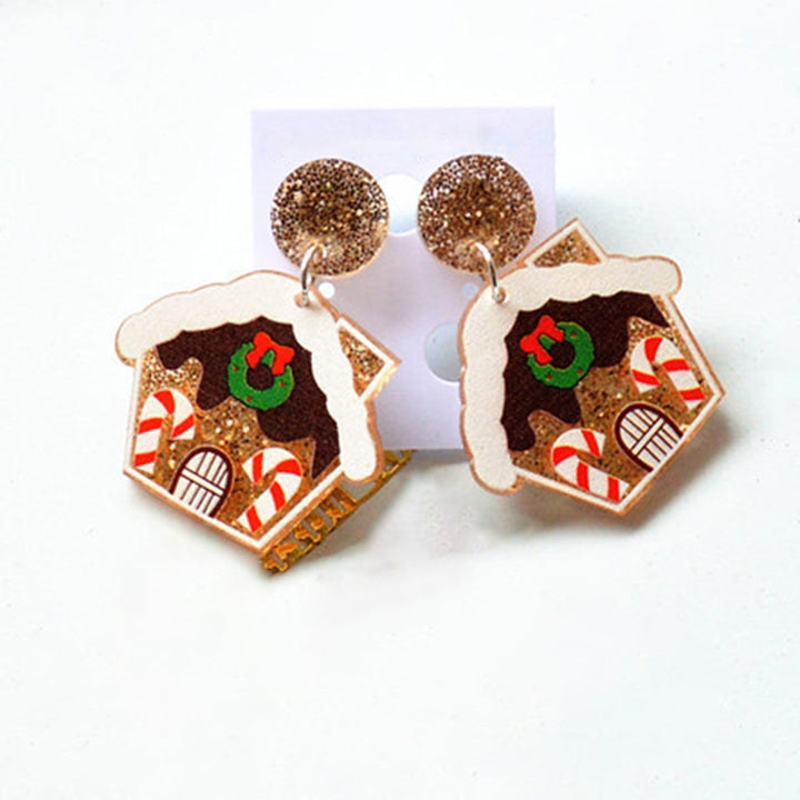 1 Pair Christmas Earrings House Pattern Glitter Women All Match Cup Snowman Stud Earrings for Party Image 6