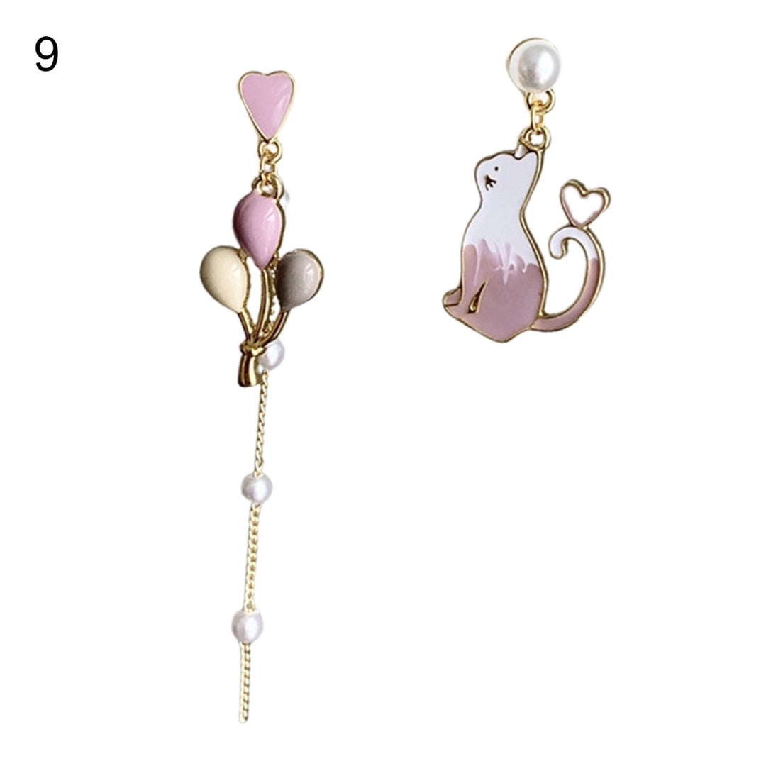 1 Pair Women Earrings Fan Crane Asymmetry Jewelry Animal Pendant Faux Pearl Painted Hook Earrings for Dating Image 10