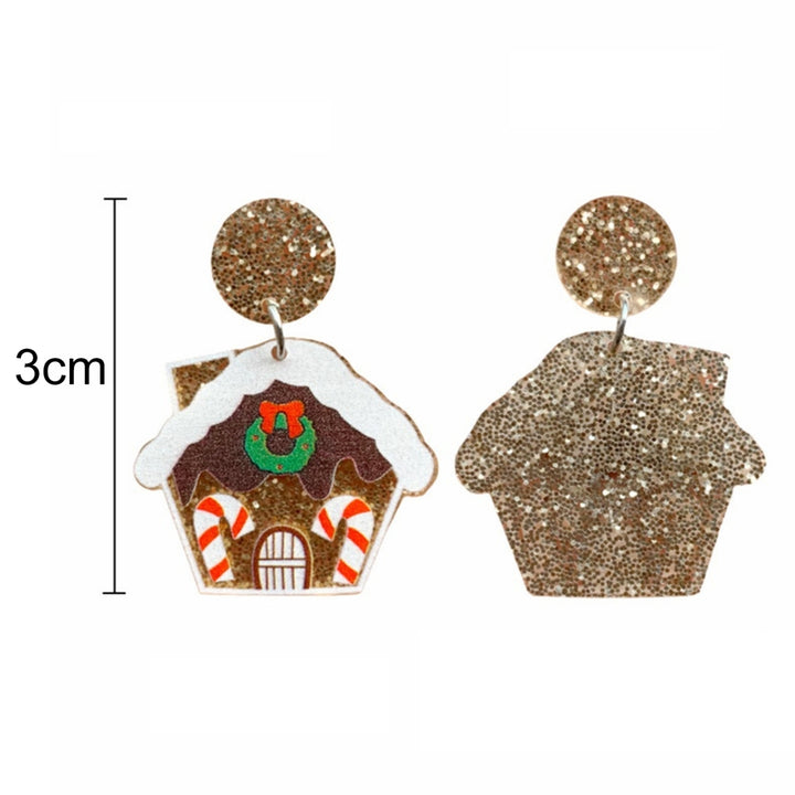 1 Pair Christmas Earrings House Pattern Glitter Women All Match Cup Snowman Stud Earrings for Party Image 7