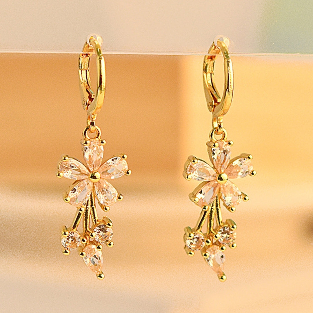 1 Pair Earrings Jewelry Exquisite Charming Copper Flower Cubic Zirconia Water Drop Hoop Earrings for Daily Life Image 9