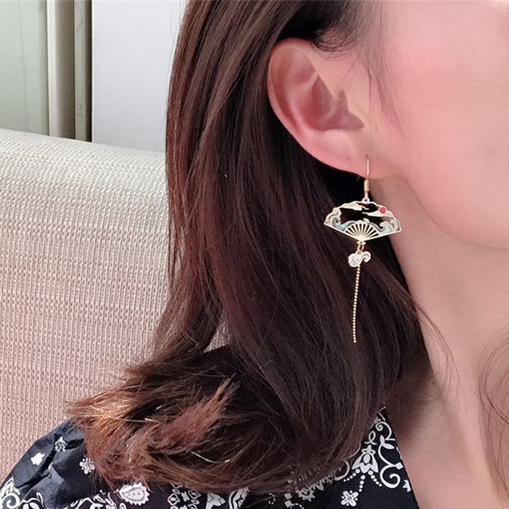 1 Pair Women Earrings Fan Crane Asymmetry Jewelry Animal Pendant Faux Pearl Painted Hook Earrings for Dating Image 11