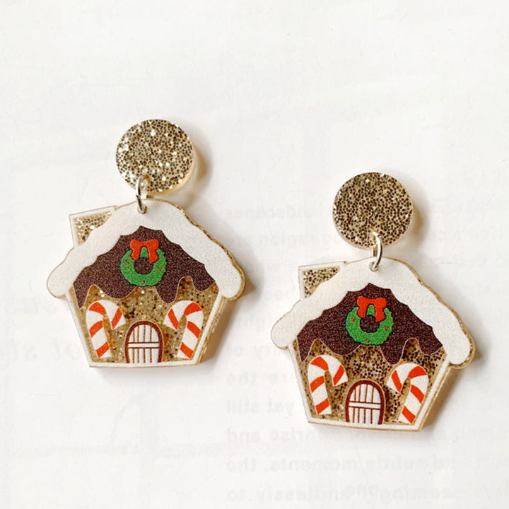 1 Pair Christmas Earrings House Pattern Glitter Women All Match Cup Snowman Stud Earrings for Party Image 9