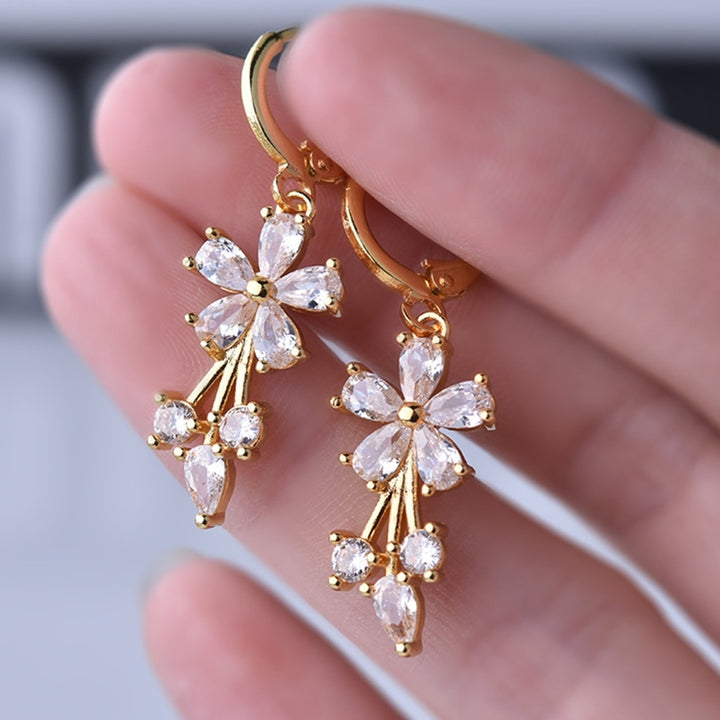 1 Pair Earrings Jewelry Exquisite Charming Copper Flower Cubic Zirconia Water Drop Hoop Earrings for Daily Life Image 11