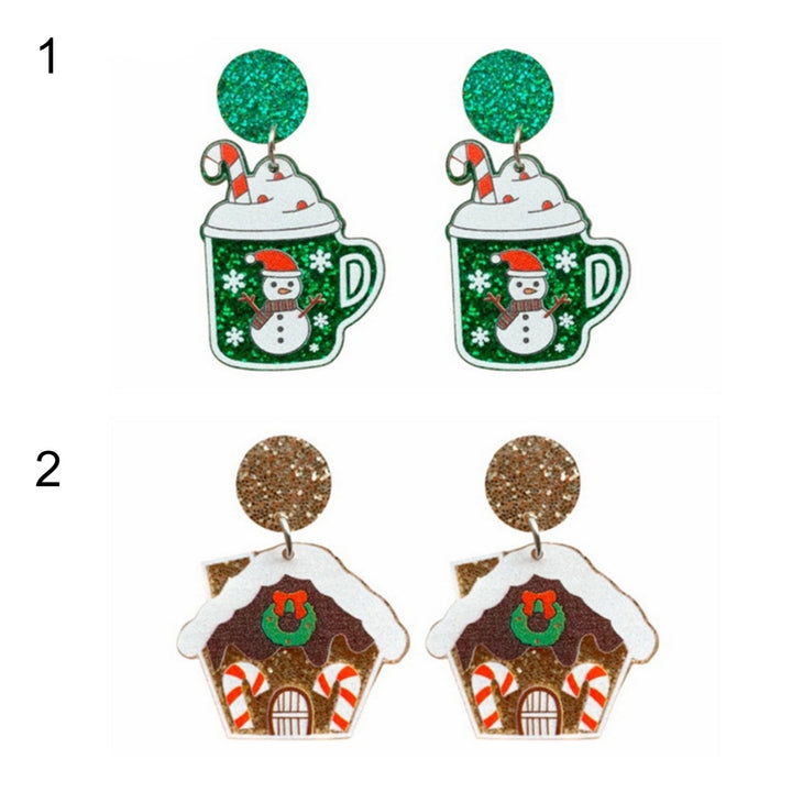 1 Pair Christmas Earrings House Pattern Glitter Women All Match Cup Snowman Stud Earrings for Party Image 10