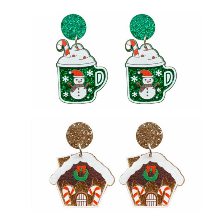 1 Pair Christmas Earrings House Pattern Glitter Women All Match Cup Snowman Stud Earrings for Party Image 11