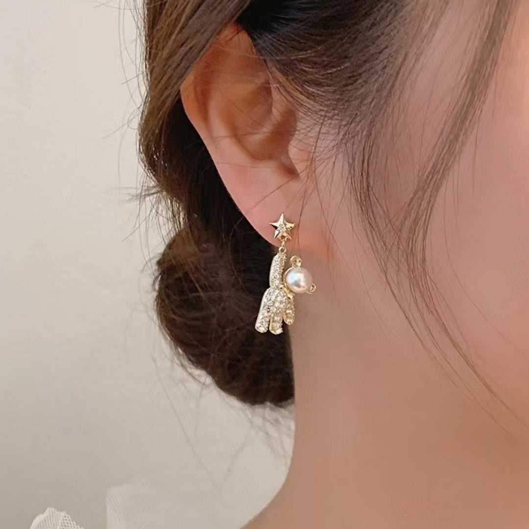 1 Pair Drop Earrings Trendy Bear Shape Alloy Women Chic Shiny Dangle Earrings for Party Image 8