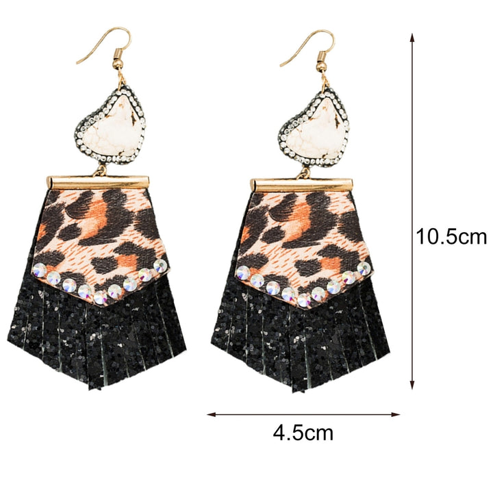 1 Pair Drop Earrings All Match Leopard Print Faux Leather Rhinestone Embedded Tassel Women Hook Earrings for Dating Image 4