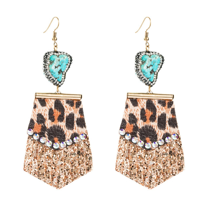 1 Pair Drop Earrings All Match Leopard Print Faux Leather Rhinestone Embedded Tassel Women Hook Earrings for Dating Image 7