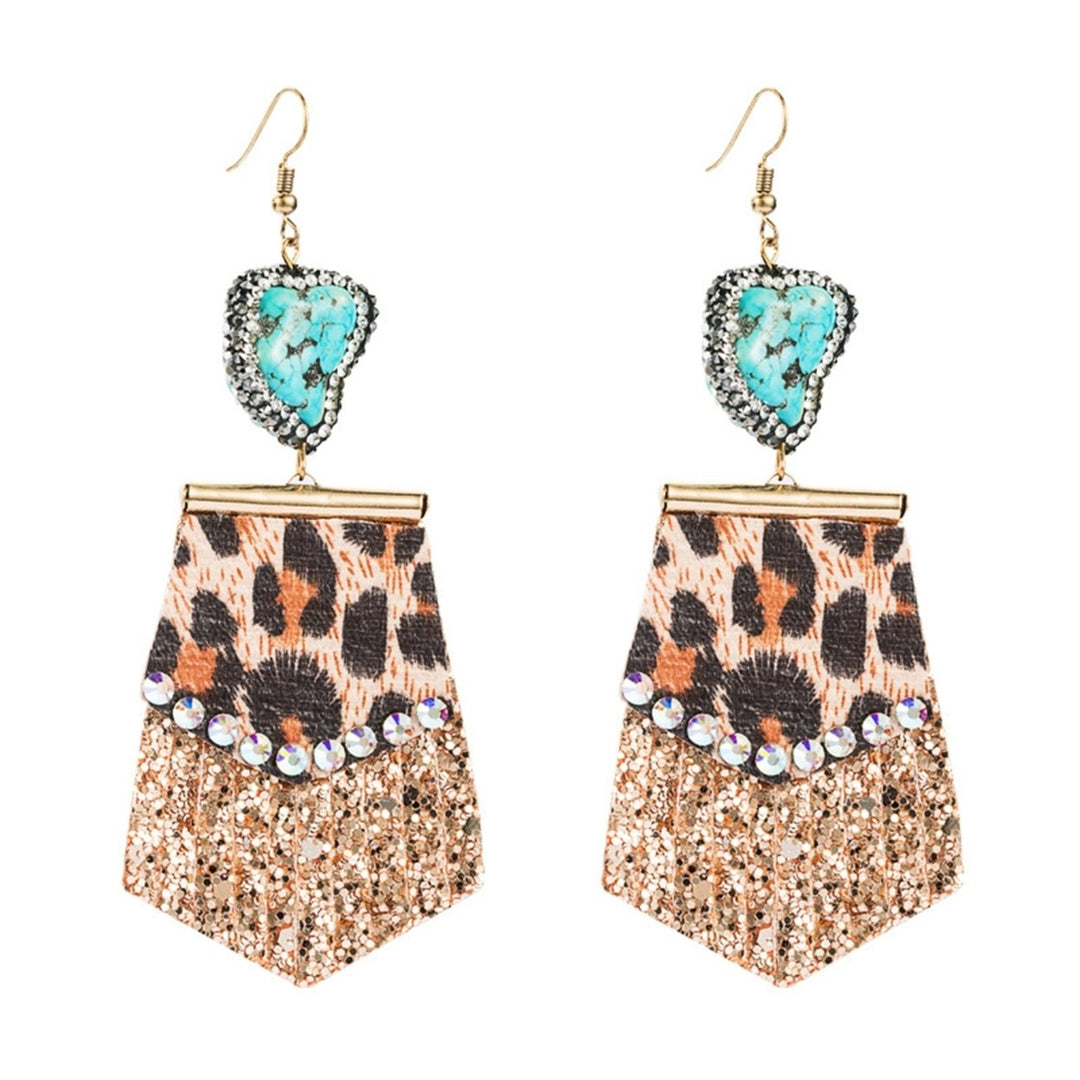 1 Pair Drop Earrings All Match Leopard Print Faux Leather Rhinestone Embedded Tassel Women Hook Earrings for Dating Image 1