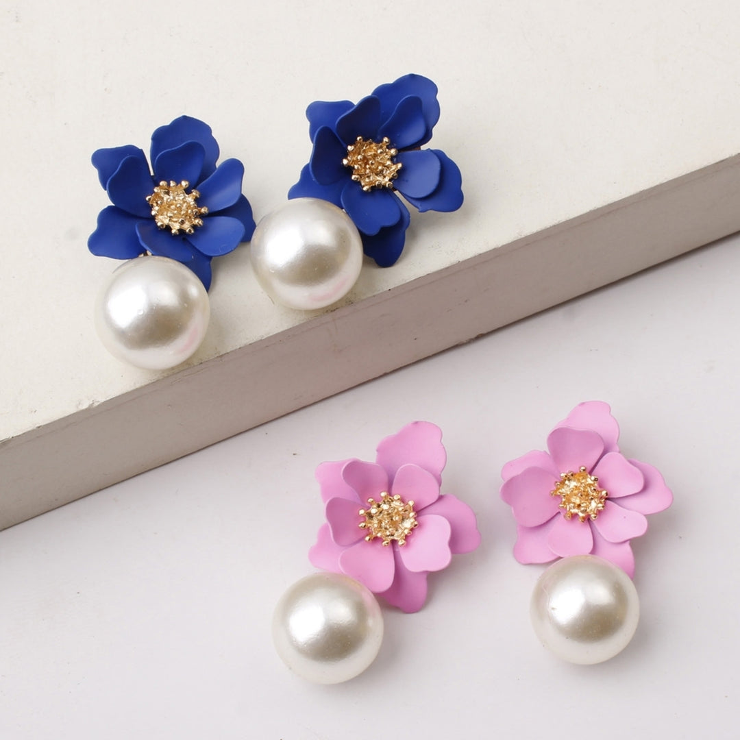 1 Pair Big Flower Pendant Faux Pearl Women Earrings Alloy Piercing Sweet Drop Earrings Jewelry Accessory Image 1