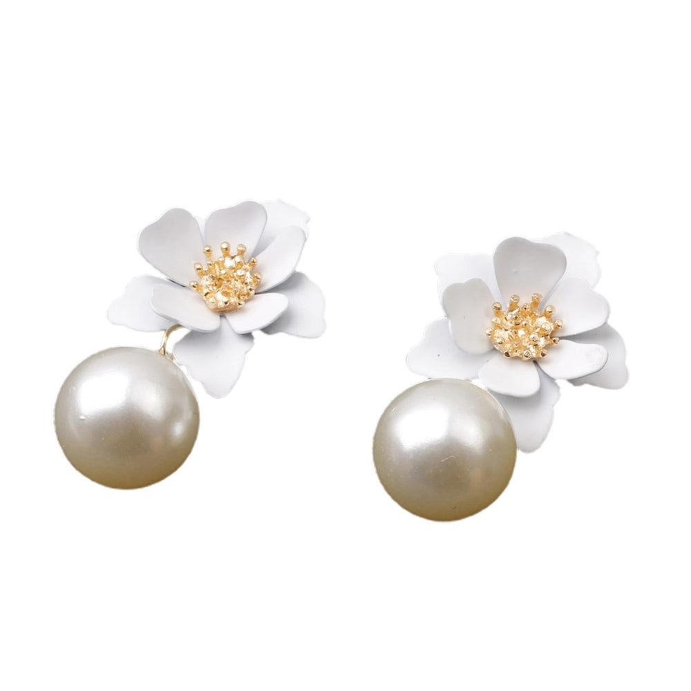1 Pair Big Flower Pendant Faux Pearl Women Earrings Alloy Piercing Sweet Drop Earrings Jewelry Accessory Image 2