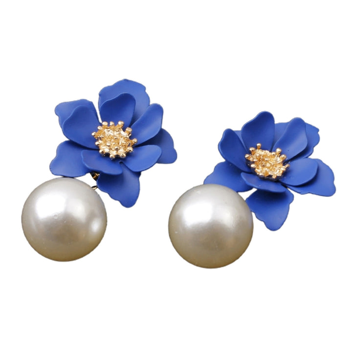 1 Pair Big Flower Pendant Faux Pearl Women Earrings Alloy Piercing Sweet Drop Earrings Jewelry Accessory Image 3