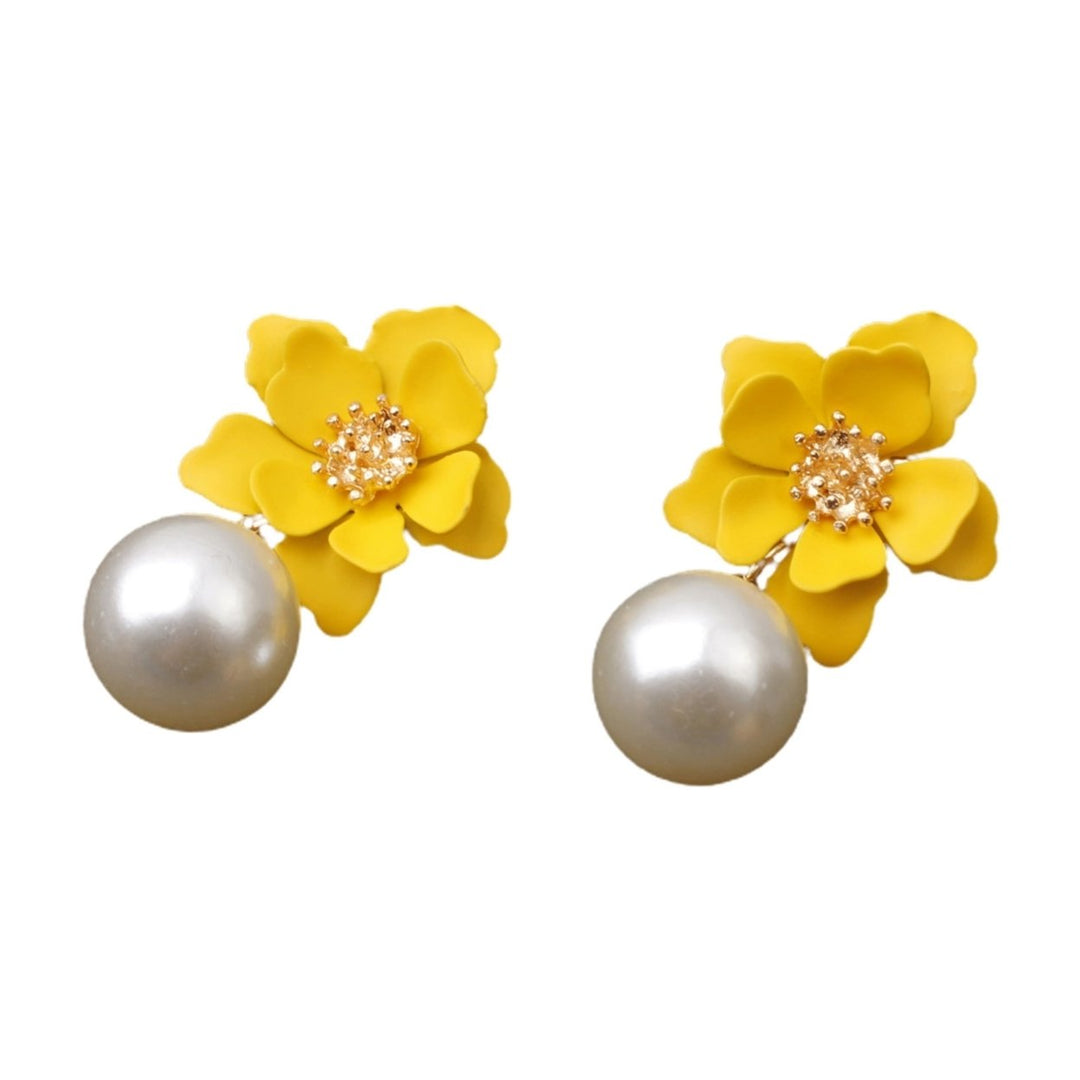 1 Pair Big Flower Pendant Faux Pearl Women Earrings Alloy Piercing Sweet Drop Earrings Jewelry Accessory Image 1