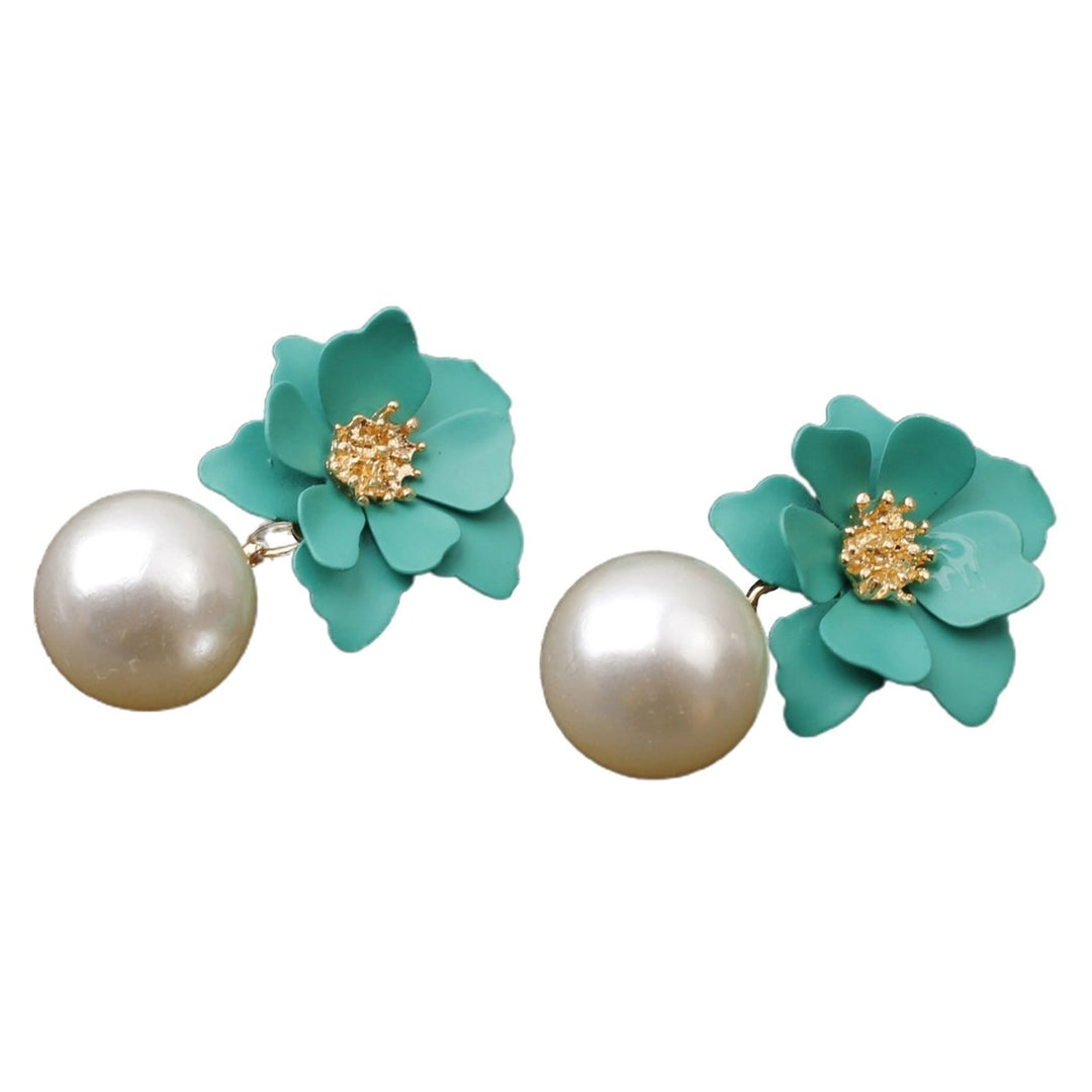 1 Pair Big Flower Pendant Faux Pearl Women Earrings Alloy Piercing Sweet Drop Earrings Jewelry Accessory Image 4