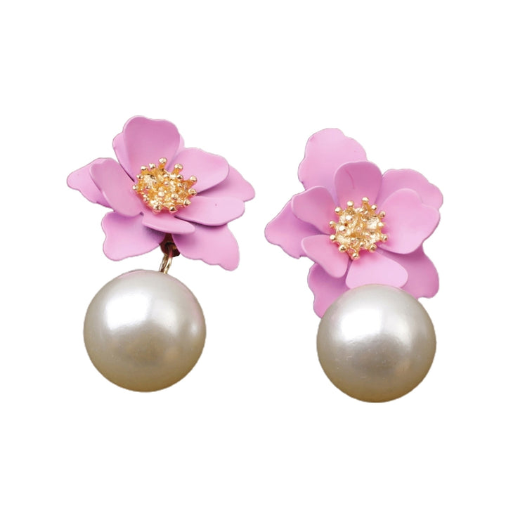 1 Pair Big Flower Pendant Faux Pearl Women Earrings Alloy Piercing Sweet Drop Earrings Jewelry Accessory Image 6