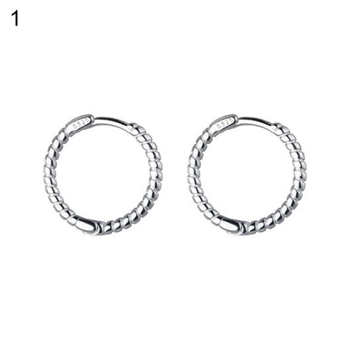 1 Pair Copper Hoop Earring Geometric Cubic Zirconia Circle Braid Hoop Stud Earring for Daily Life Image 2
