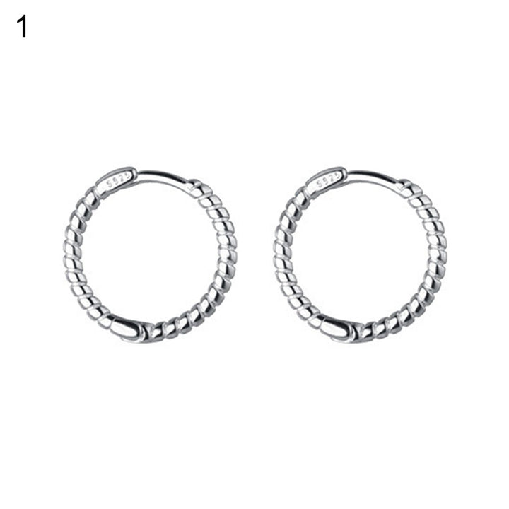 1 Pair Copper Hoop Earring Geometric Cubic Zirconia Circle Braid Hoop Stud Earring for Daily Life Image 1